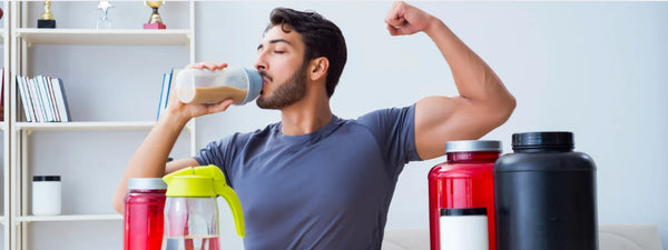 Plant protein isolate powder and a person working out. 
