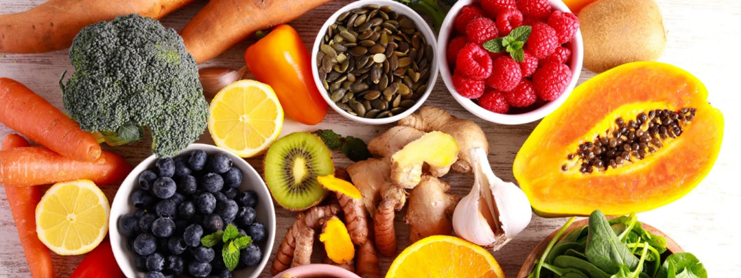 A variety of FOS-rich foods like chicory root and asparagus illustrating fructooligosaccharides benefits. 