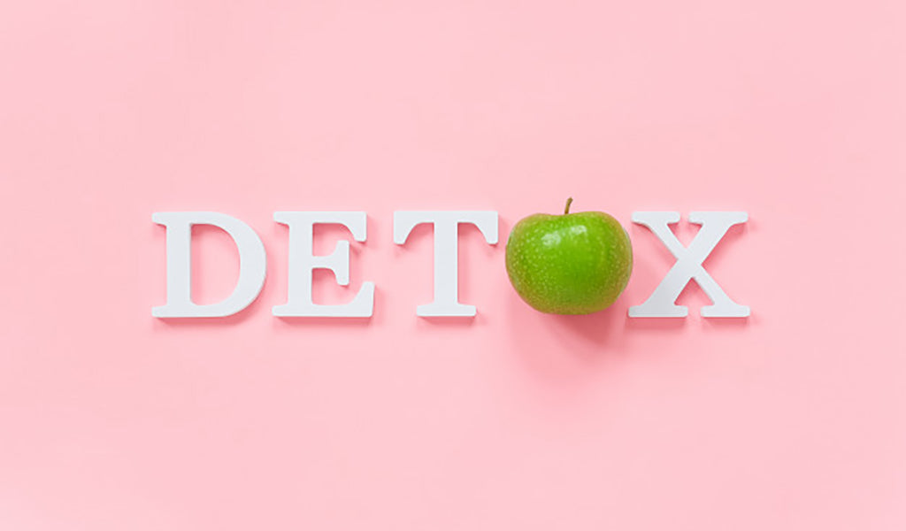 Body Detoxification Healthy Diet Concept Green Natural Fresh Apple Word Detox From White Letters