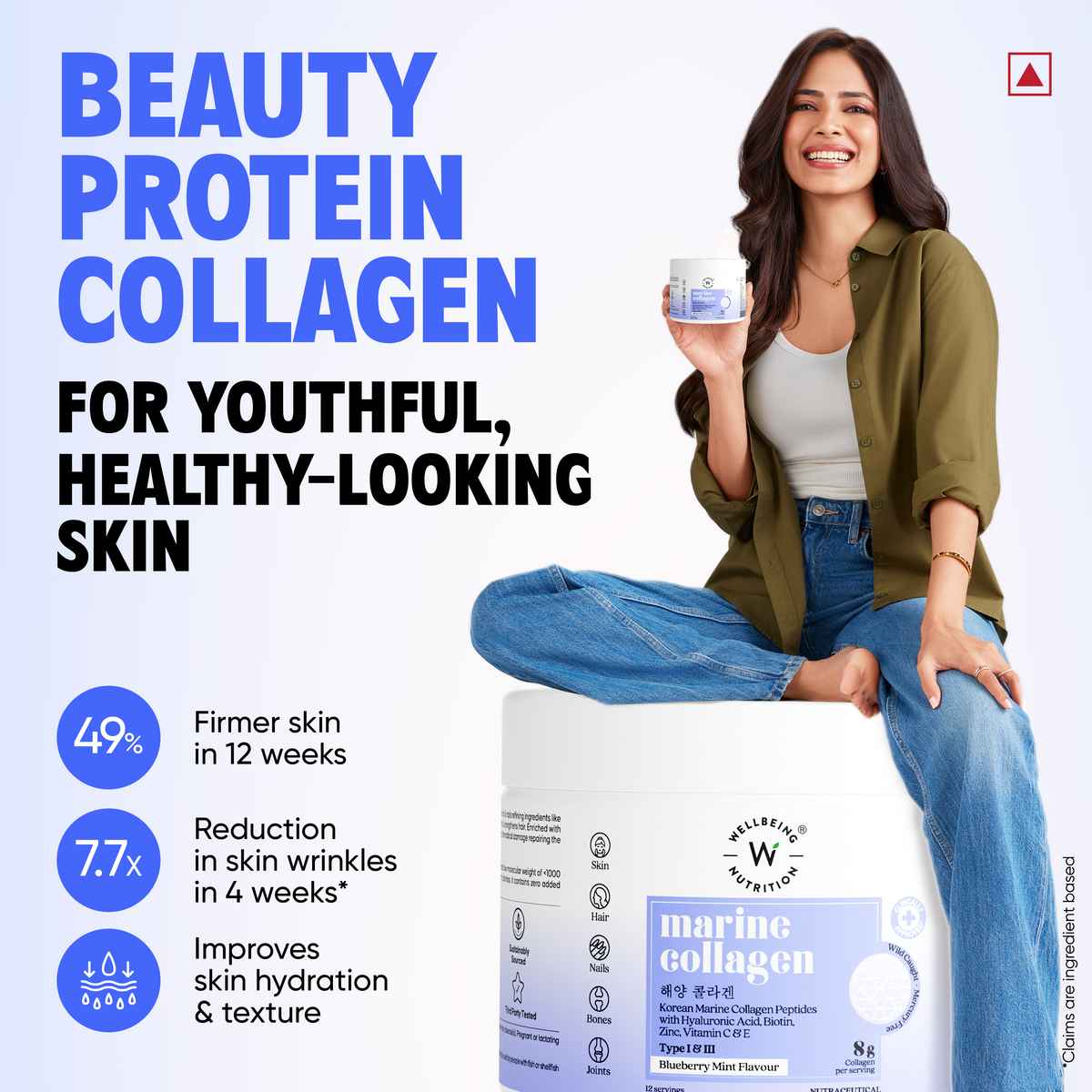 Korean Marine Collagen Powder - Blueberry Mint | Wellbeing Nutrition