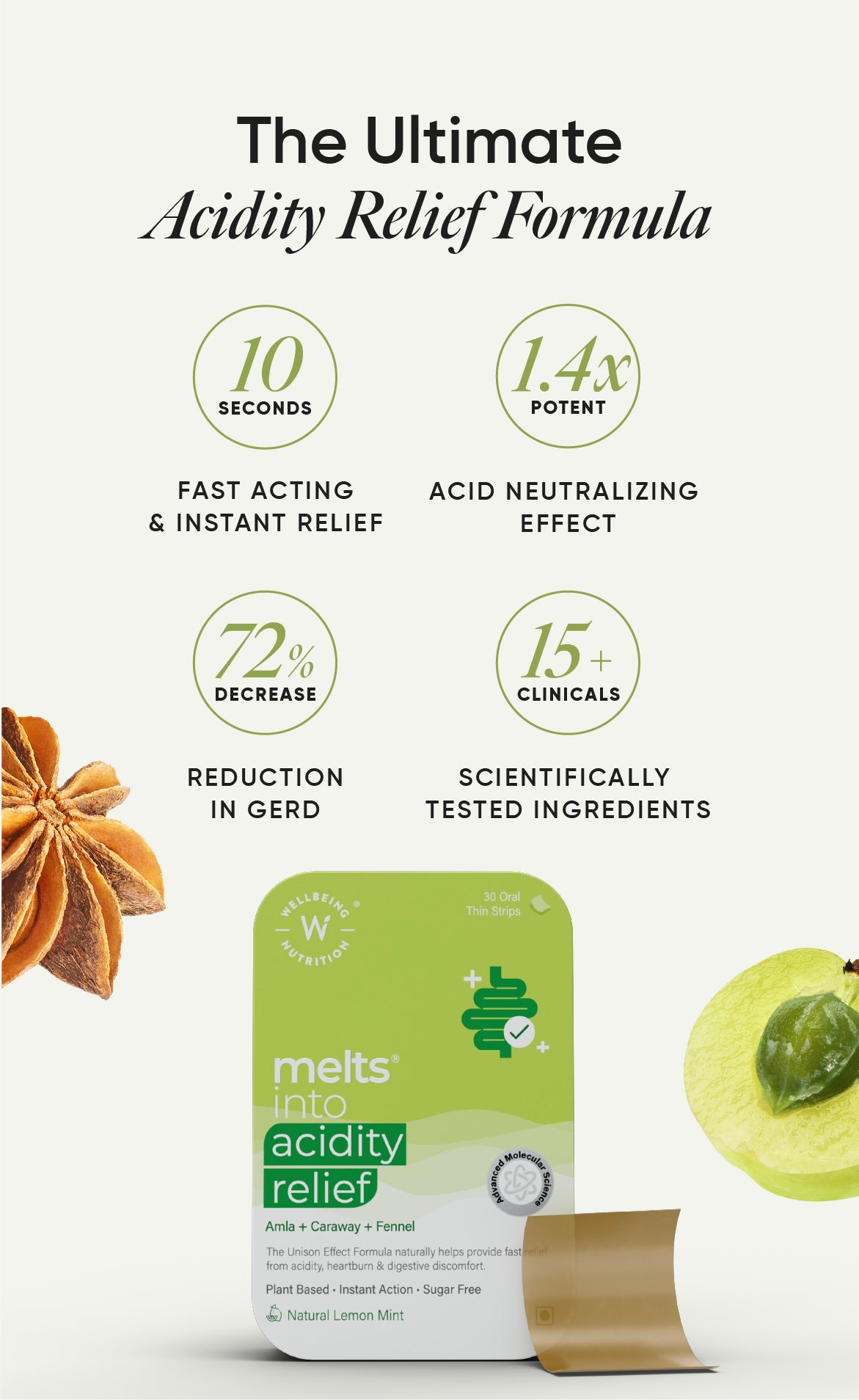 Acidity Relief Oral Strips - Quick Relief for Acidity | Wellbeing Nutrition