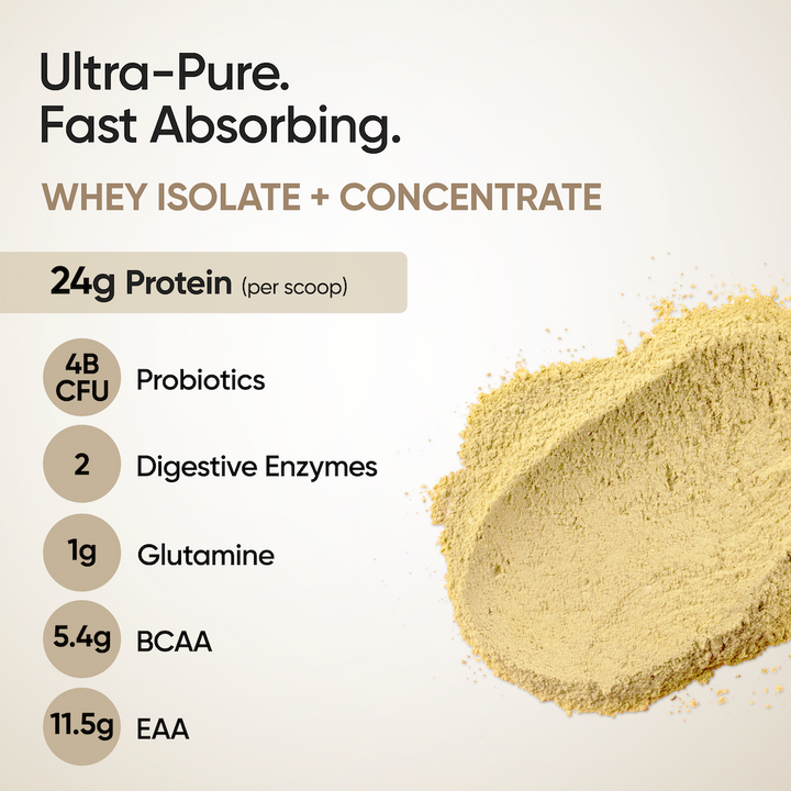 Whey Protein Isolate + Concentrate 24g | 1kg | 4B CFU Probiotics | Mango Flavoured