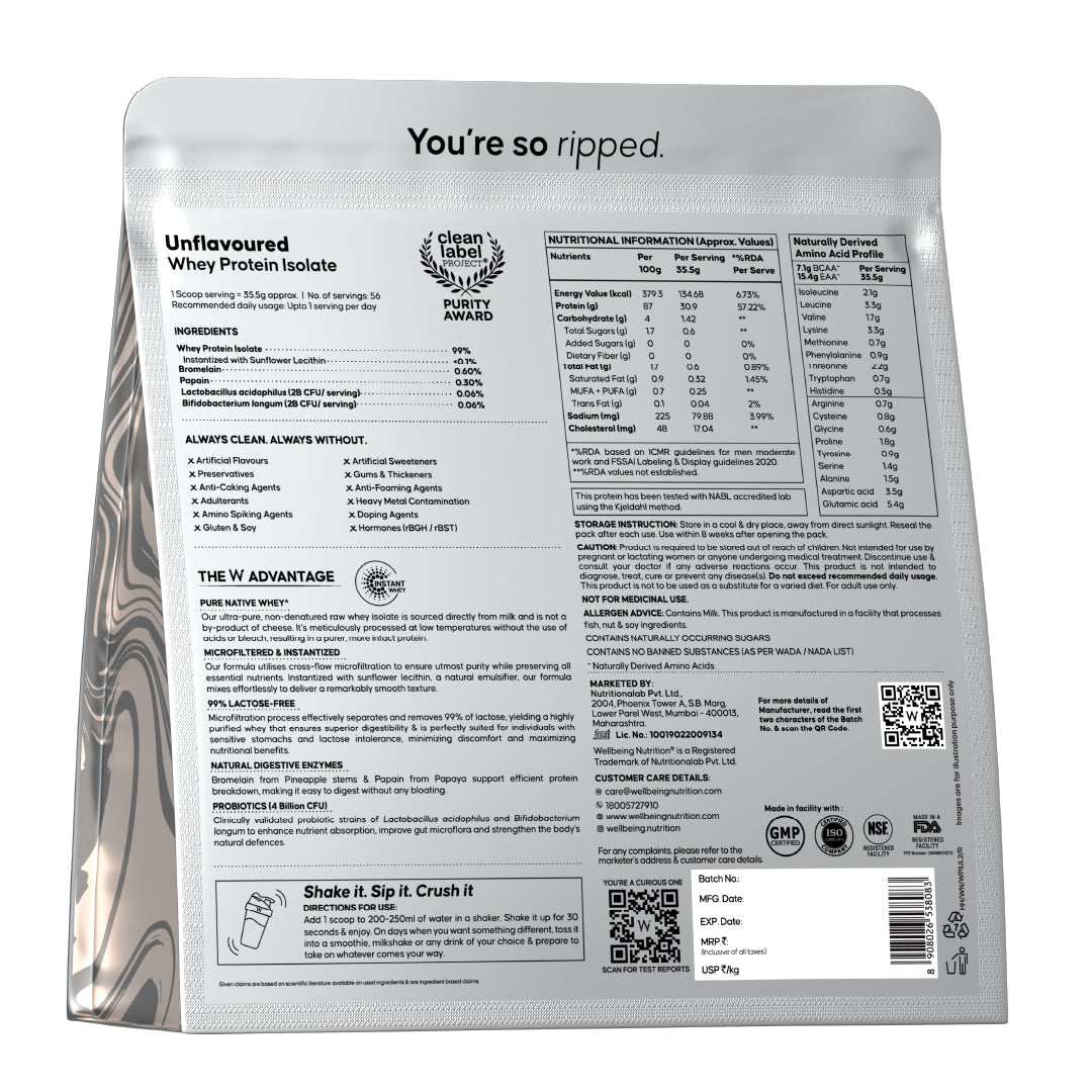 Whey Protein Isolate 31g | 2kg | 4B CFU Probiotics | Unflavoured