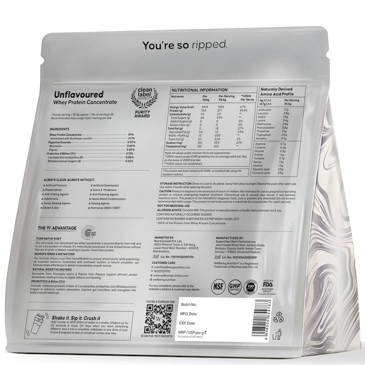 Whey Protein Concentrate 27g | 1kg | 4B CFU Probiotics | Unflavoured