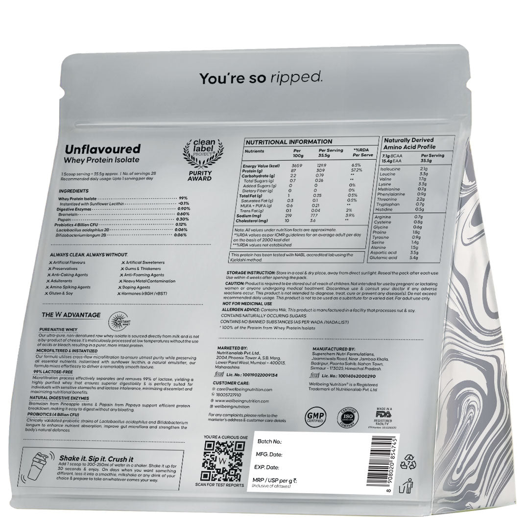 Whey Protein Isolate 31g | 1kg | 4B CFU Probiotics | Unflavoured