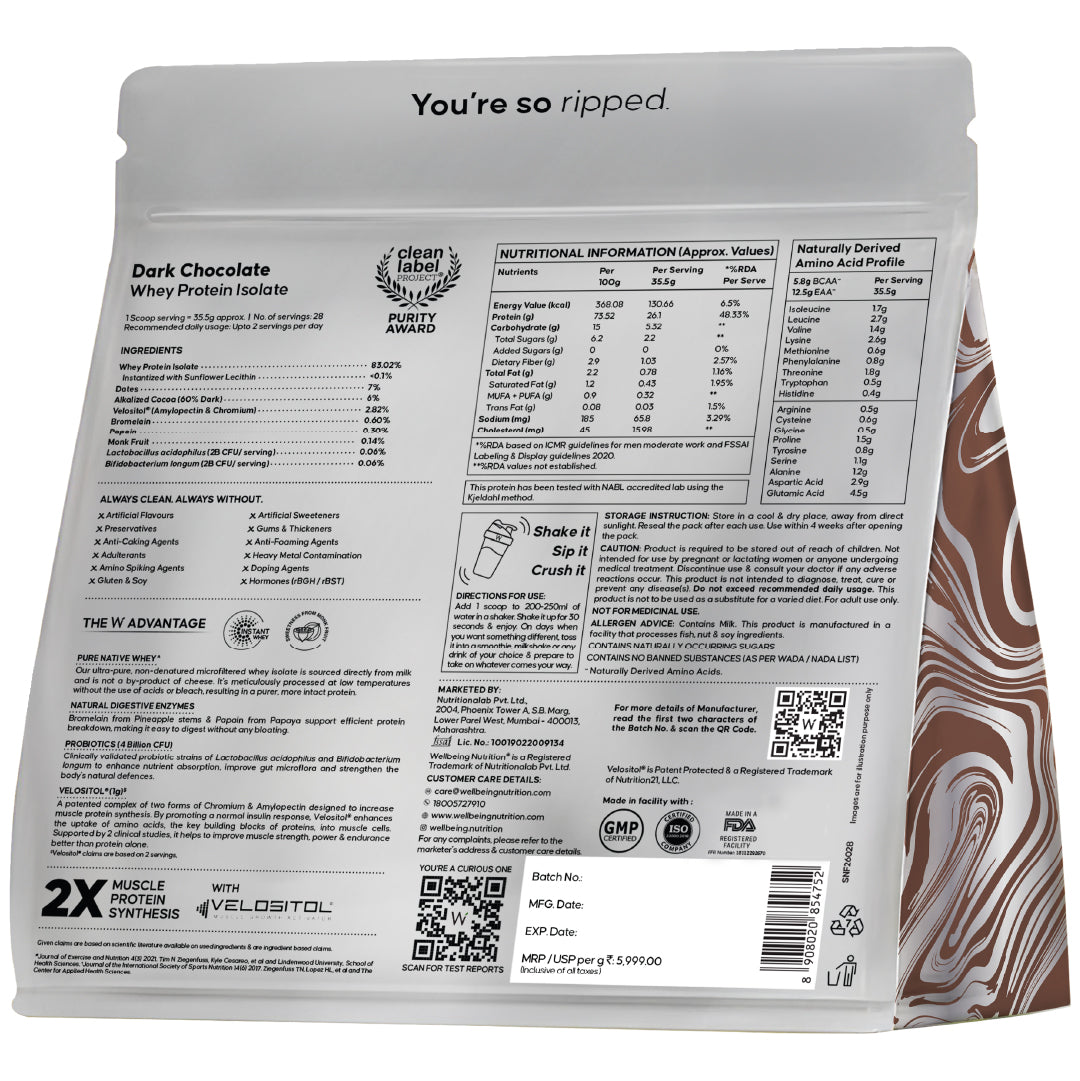 Whey Protein Isolate 26g | 1kg | 4B CFU Probiotics | Dark Chocolate