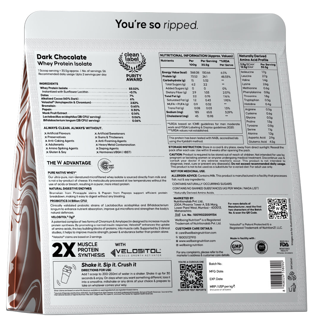 Whey Protein Isolate 26g | 2kg | 4B CFU Probiotics | Dark Chocolate