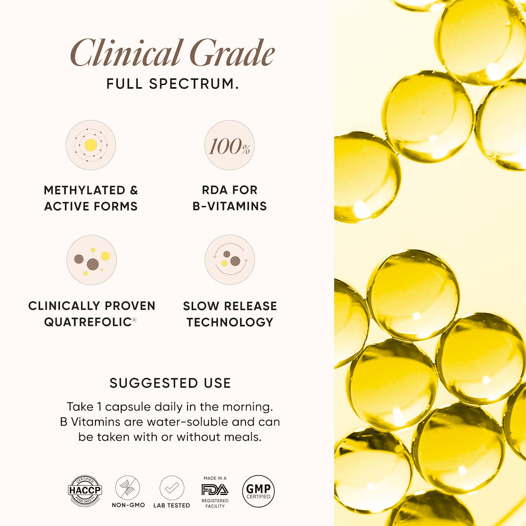 Bioactive B Complex | Methylated B Vitamins with Biotin & Vitamin C | 60 Capsules