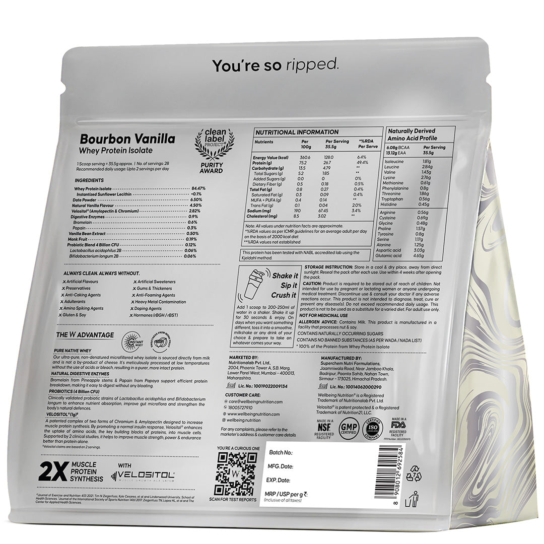 Whey Protein Isolate 26g | 1kg | 4B CFU Probiotics | Bourbon Vanilla