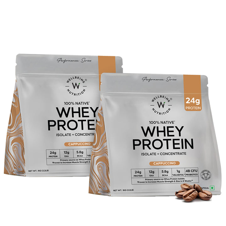 Whey Protein Isolate + Concentrate 24g | 1kg| 4B CFU Probiotics | Cappuccino