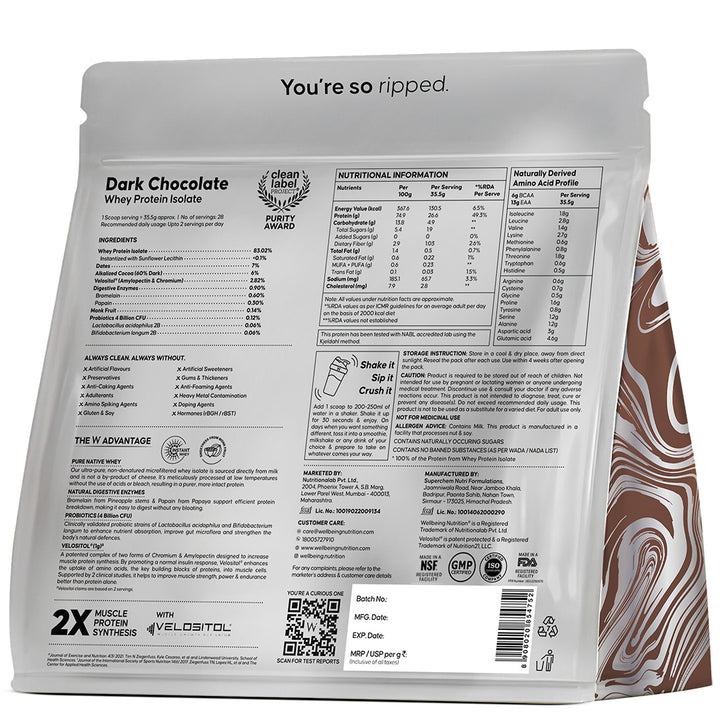 Whey Protein Isolate 26g | 1kg | 4B CFU Probiotics | Dark Chocolate