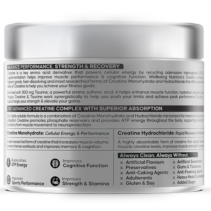 Unflavoured Creatine Monohydrate and HCL with Taurine benefits 