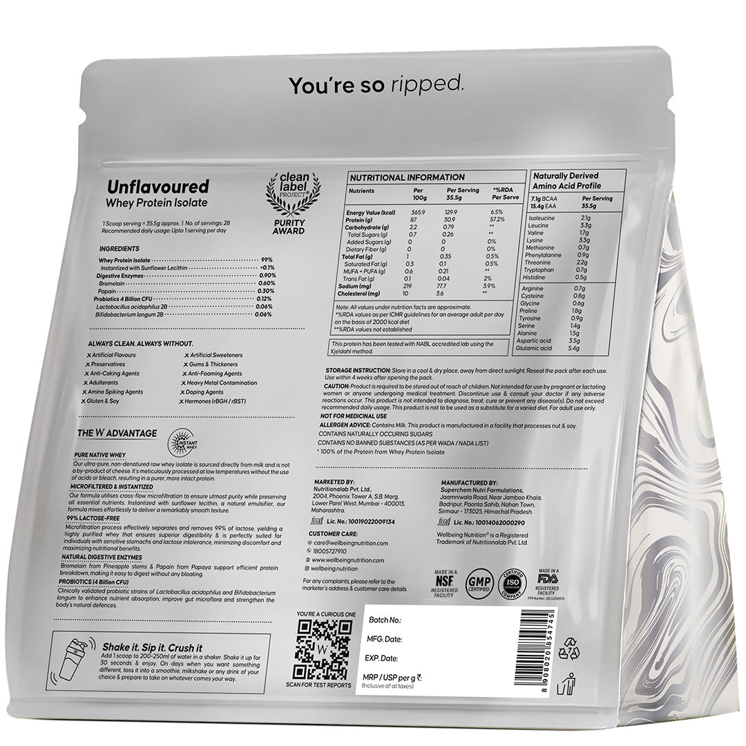 Whey Protein Isolate 31g | 1kg | 4B CFU Probiotics | Unflavoured