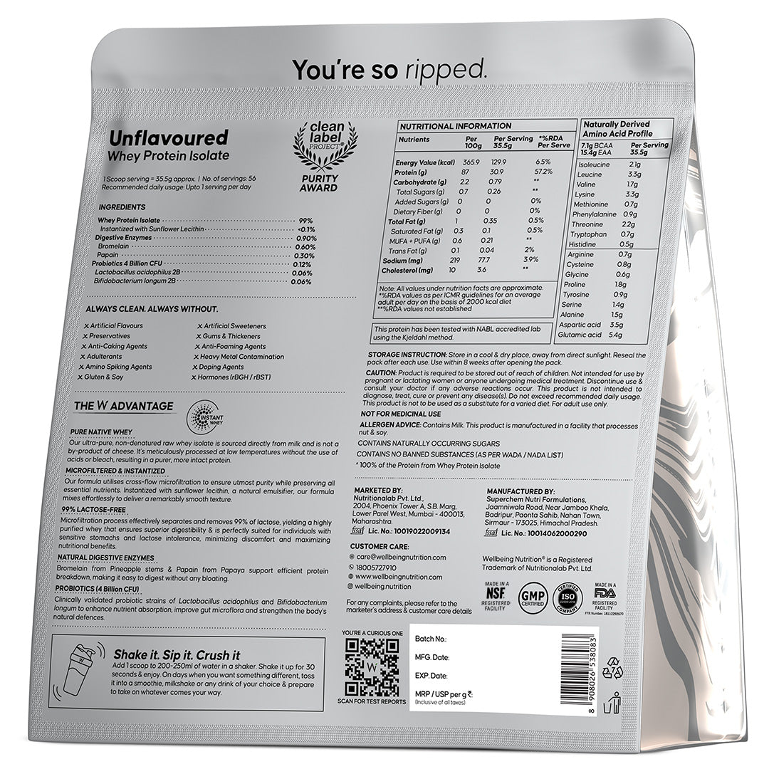 Whey Protein Isolate 31g | 2kg | 4B CFU Probiotics  | Unflavoured