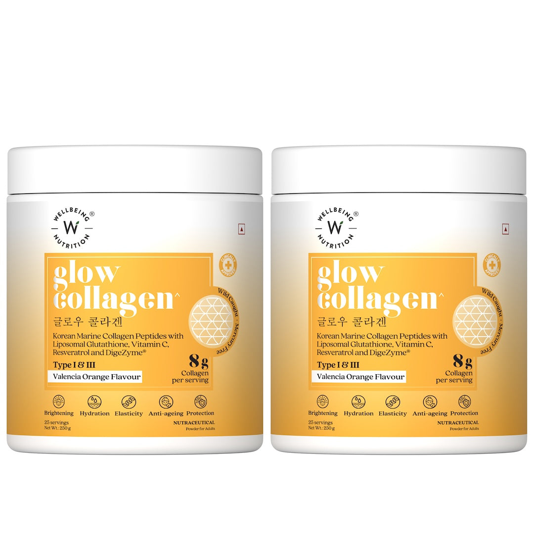 Glow Korean Marine Collagen Peptides with Liposomal Glutathione & Vitamin C | Valencia Orange Flavour | 250g