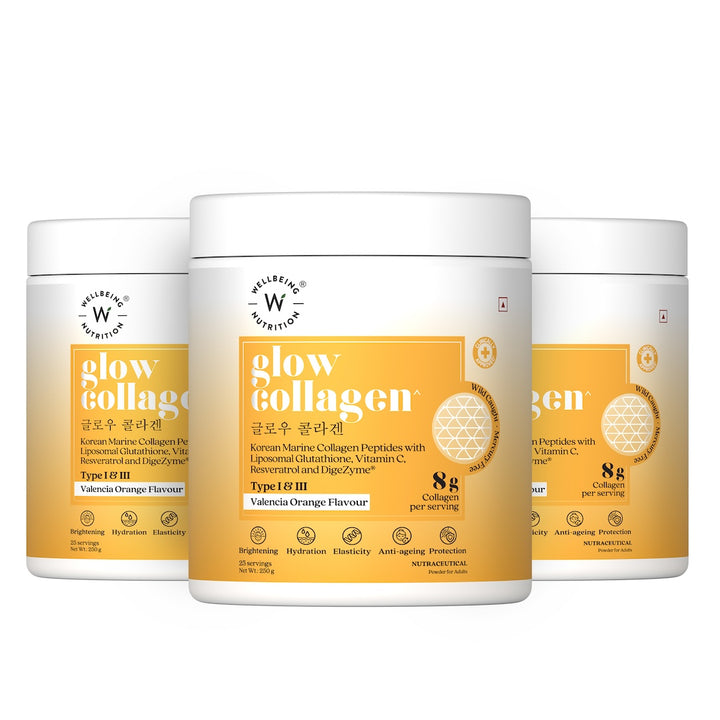 Glow Korean Marine Collagen Peptides with Liposomal Glutathione & Vitamin C | Valencia Orange Flavour | 250g
