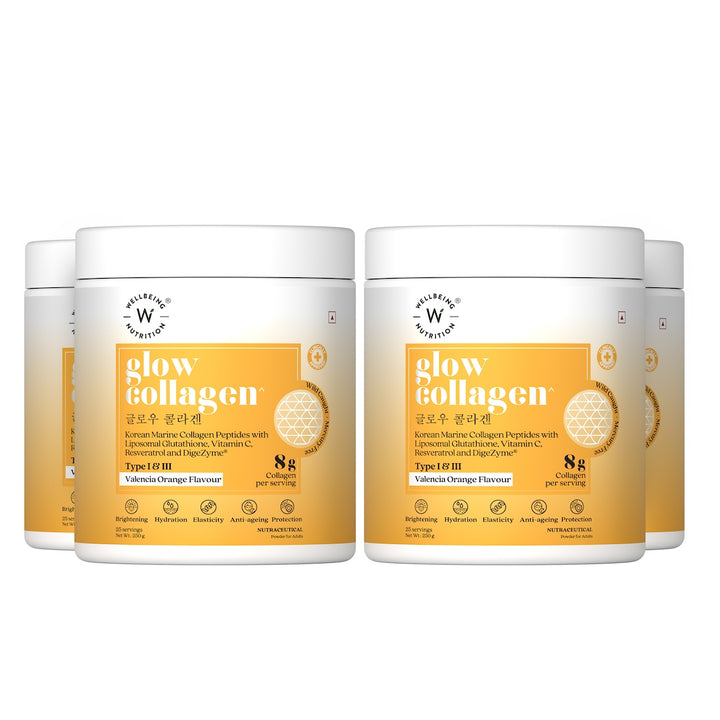 Glow Korean Marine Collagen Peptides with Liposomal Glutathione & Vitamin C | Valencia Orange Flavour | 250g