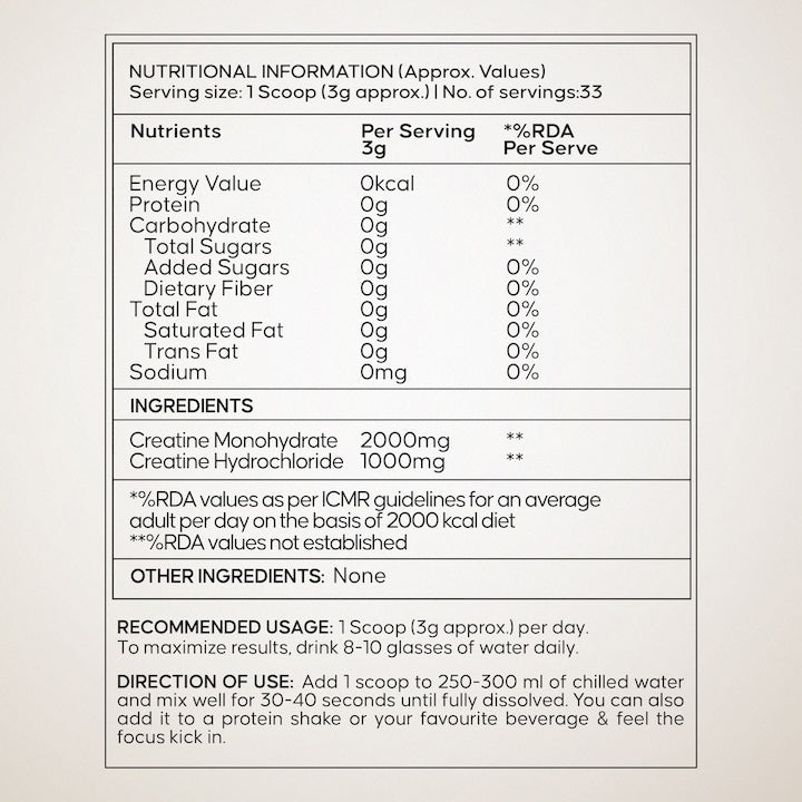 Creatine Monohydrate + HCL 100g Unflavored