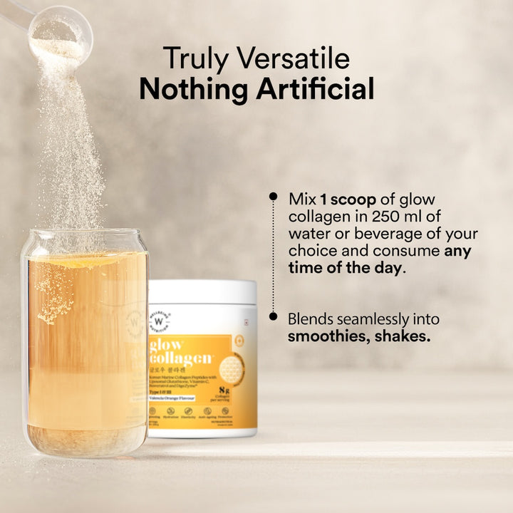 Glow Korean Marine Collagen Peptides with Liposomal Glutathione & Vitamin C | Valencia Orange Flavour | 250g