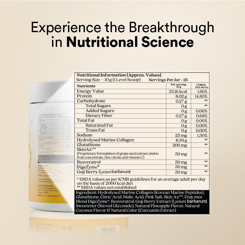 Glow Korean Marine Collagen Peptides | Pina Colada Flavour | Skin Radiance