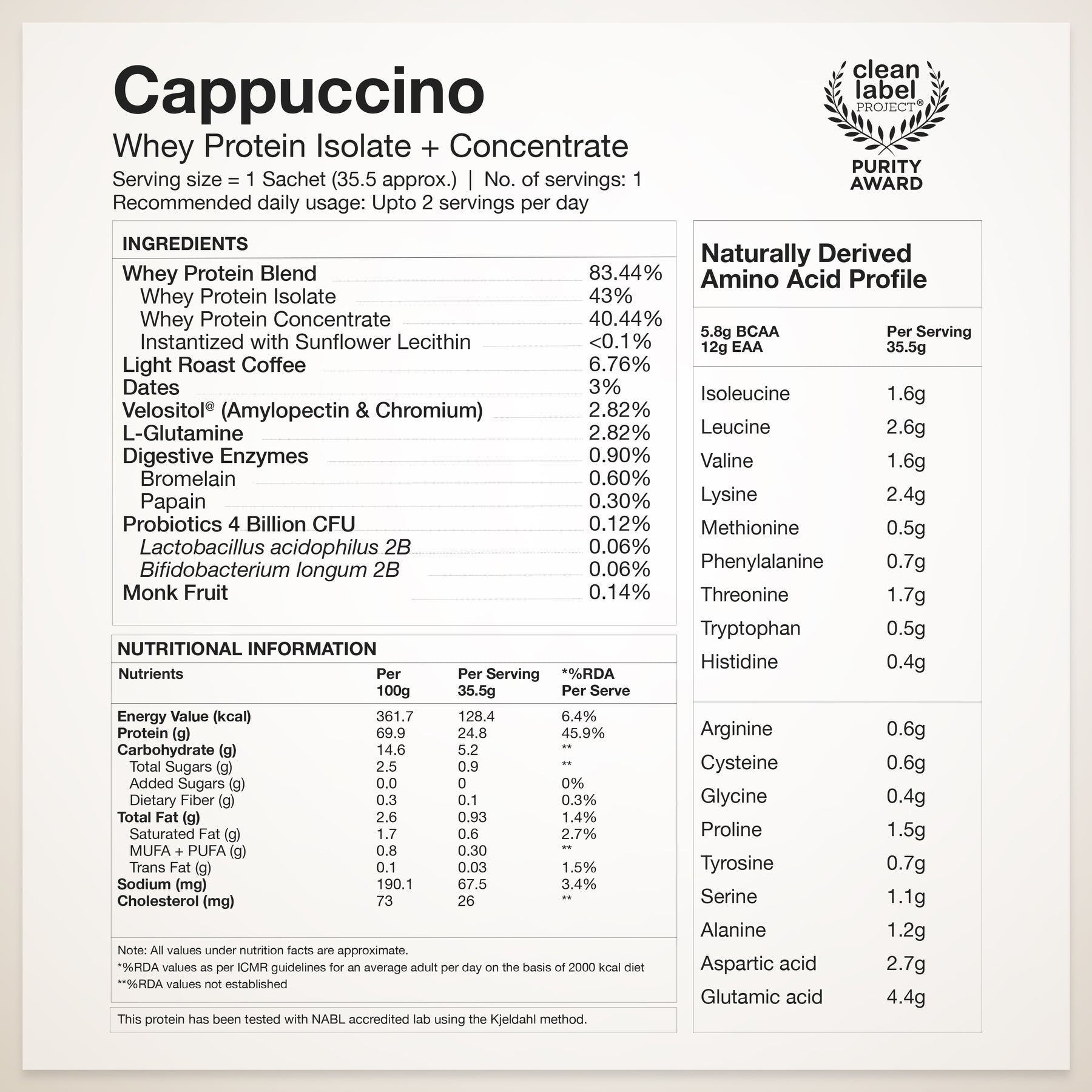 Whey Protein Blend Cappuccino Sachet