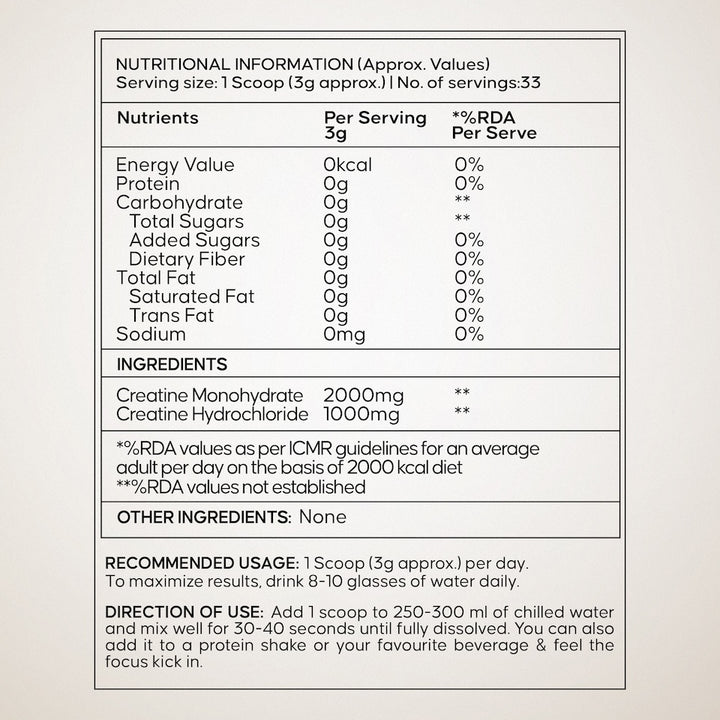 Creatine Monohydrate + HCL 100g Unflavored