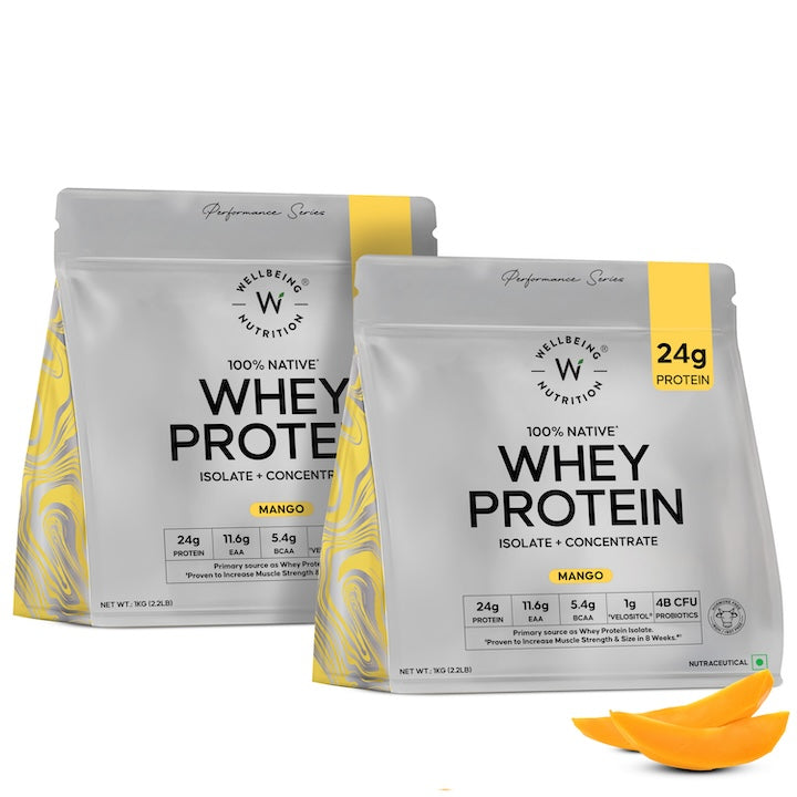 Whey Protein Isolate + Concentrate 24g | 1kg | 4B CFU Probiotics | Mango Flavoured