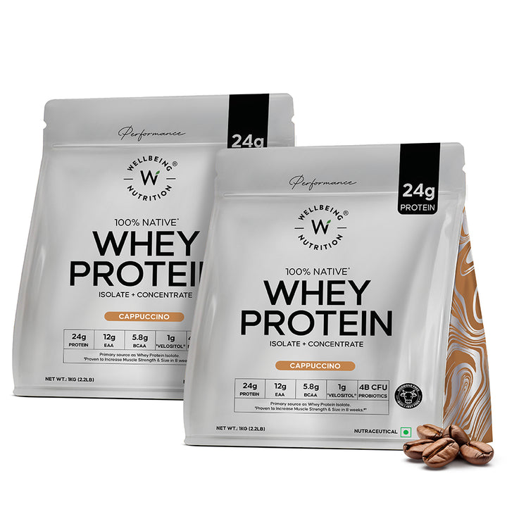 Whey Protein Isolate + Concentrate 24g | 1kg| 4B CFU Probiotics | Cappuccino