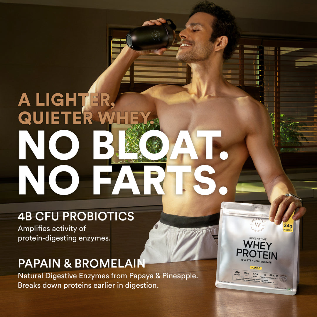 Whey Protein Isolate + Concentrate 24g | 1kg | 4B CFU Probiotics | Mango Flavoured