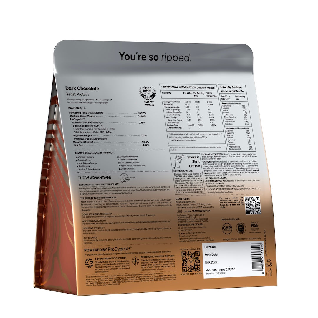 Yeast Protein Dark Chocolate Back of Pack