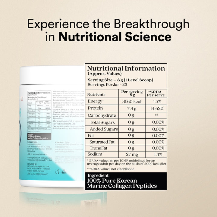 Pure Korean Marine Collagen Peptides | Unflavored | Combat Signs of Ageing