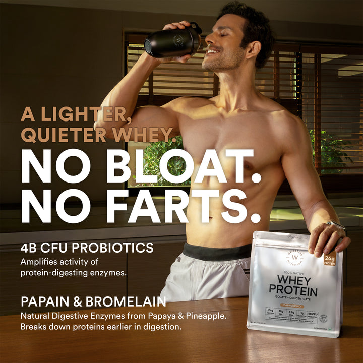 Whey Protein Isolate + Concentrate 24g | 1kg| 4B CFU Probiotics | Cappuccino